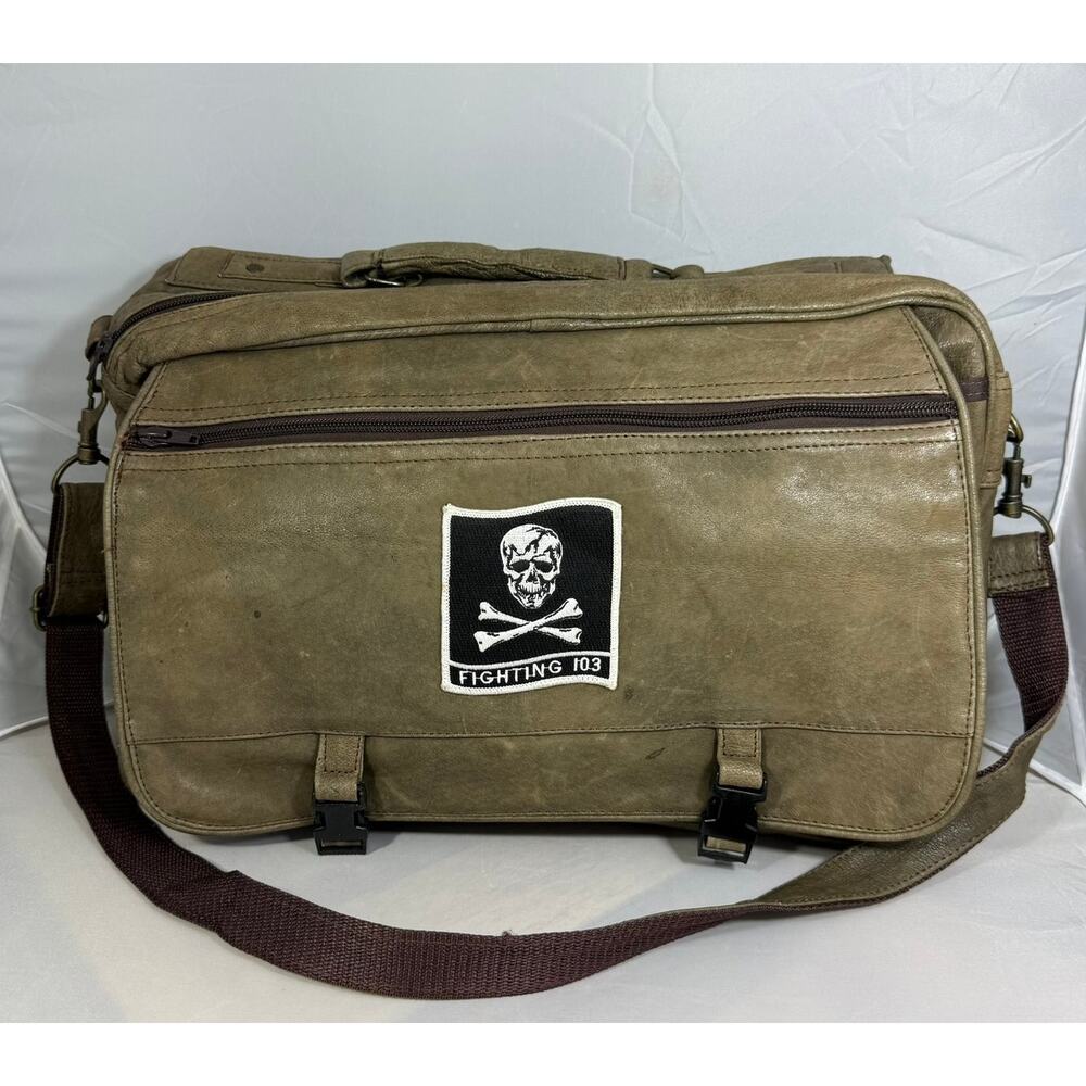 Distressed Messenger Bag Skull Patch Fighting 103 Laptop Military Style